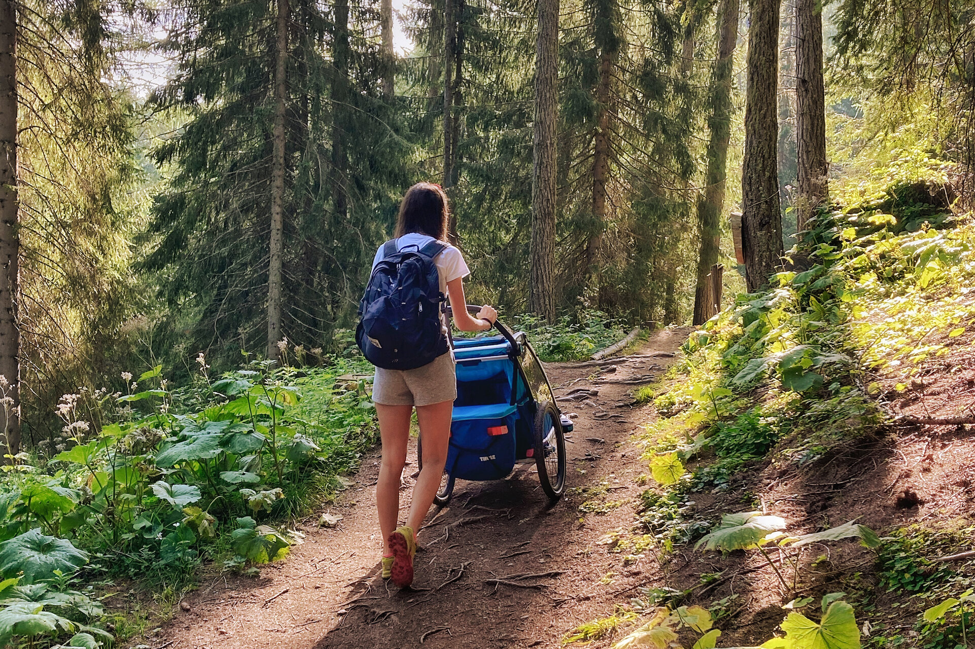 Passeggiata con passeggino nei boschi della Val di Fassa, Dolomiti | © Archivio Immagini ApT Val di Fassa