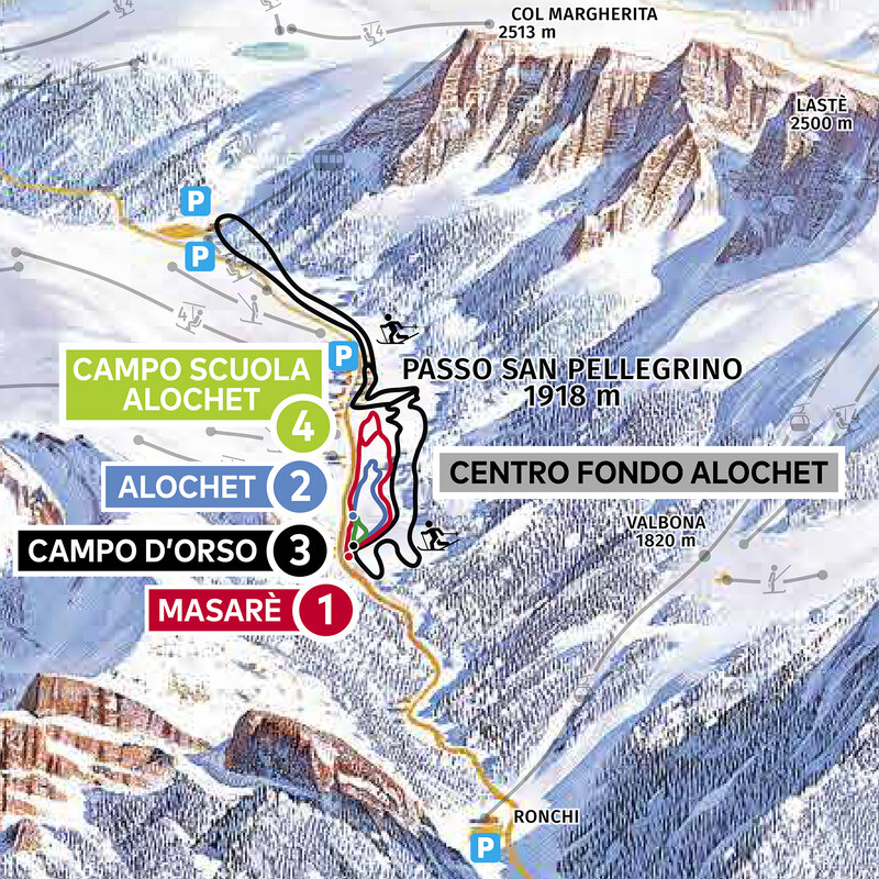 Cartina Sci Fondo Moena Alochet Val Di Fassa