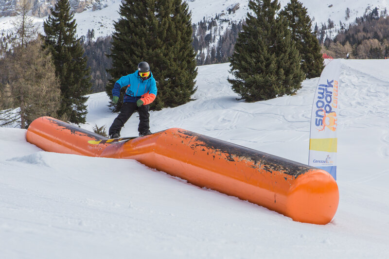 Snowpark Carezza Snowboarder Slide 5