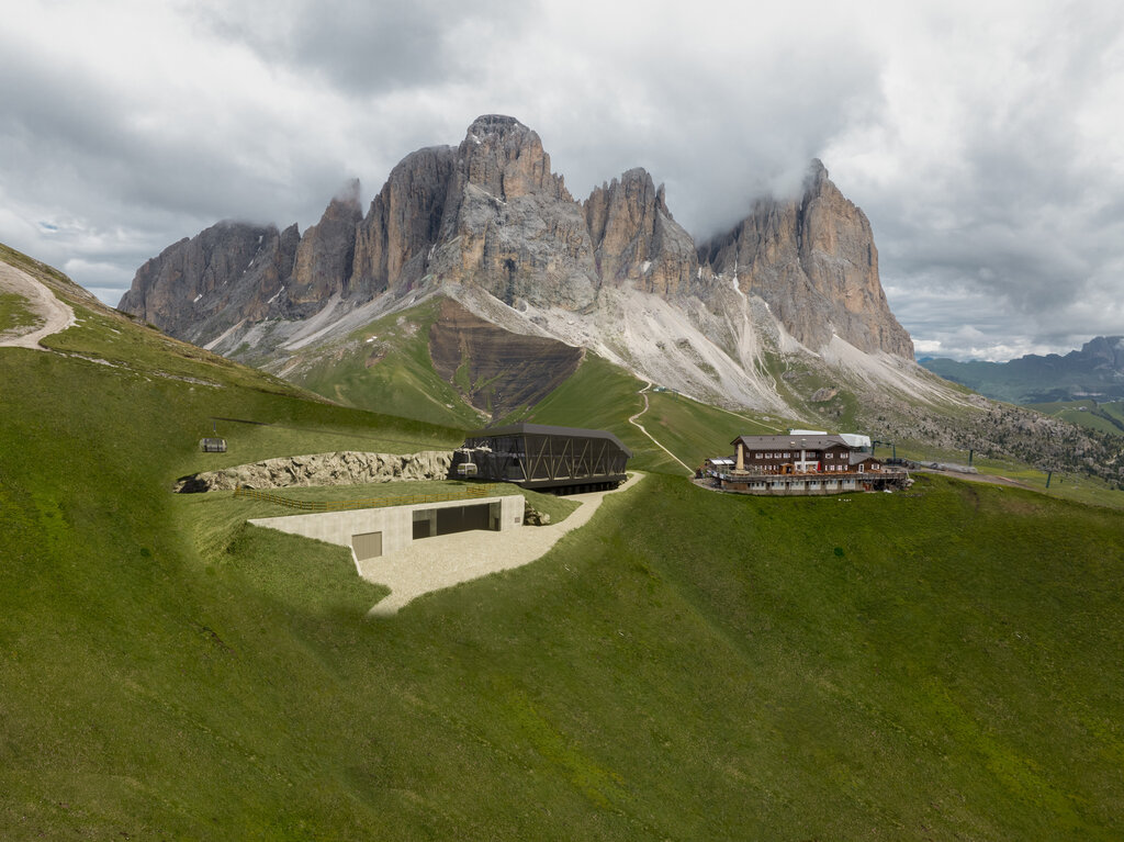 Nuovo impianto 3s Col Rodella Rendering del nuovo impianto a 3 funi che da Campitello porta al Col Rodella