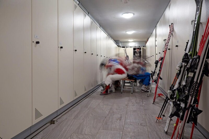 skiroom with personalized lockers